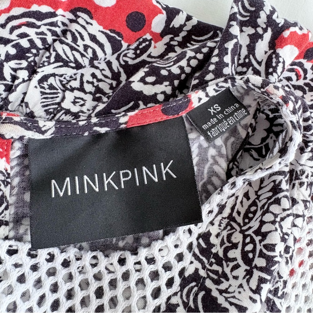 MINKPINK Red, Black Babydoll Patchwork Paisley Fit and Flare Polka Mini Dress XS - Picture 7 of 8